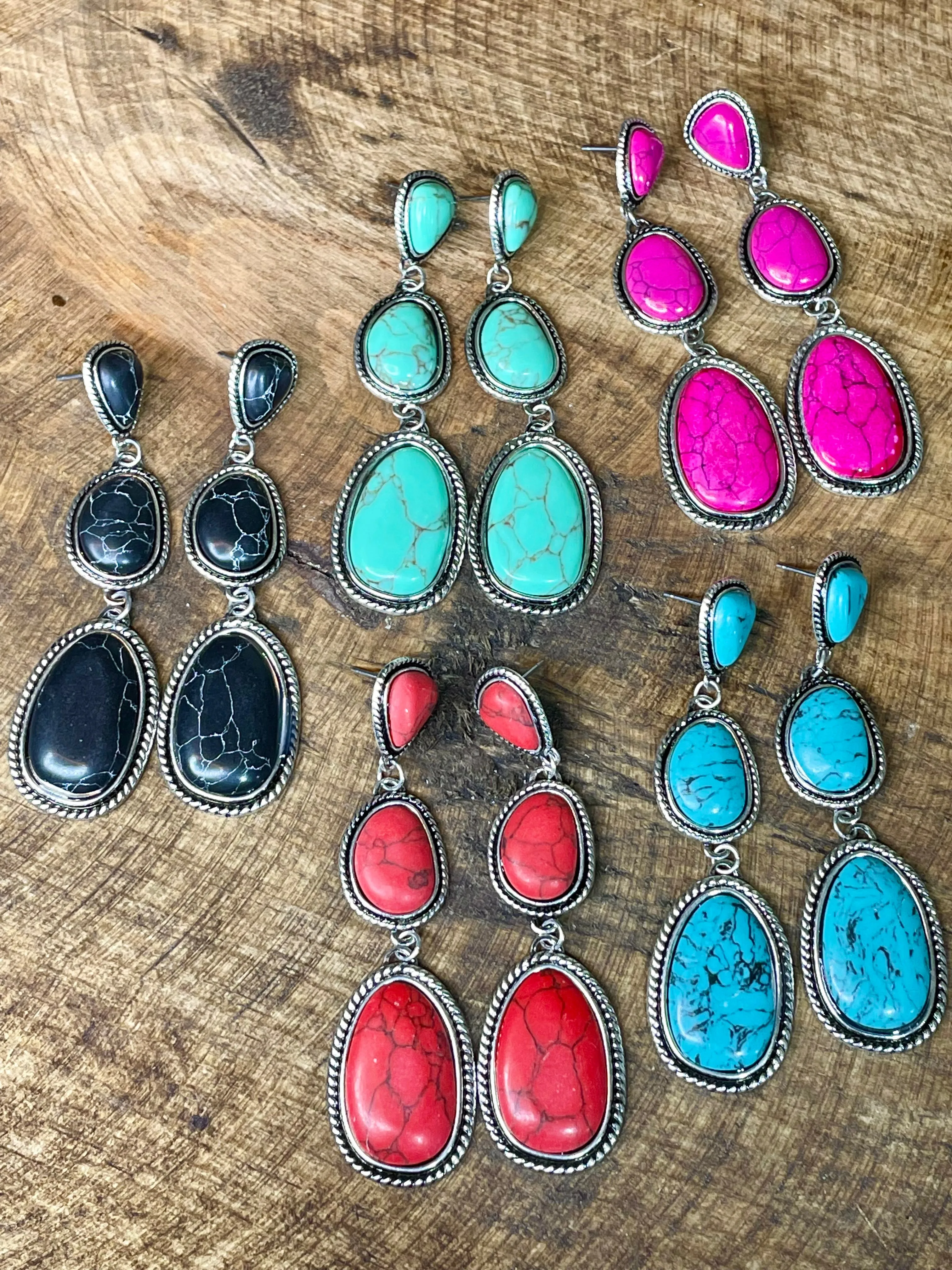 Stacie Triple Drop Stone Post Earrings