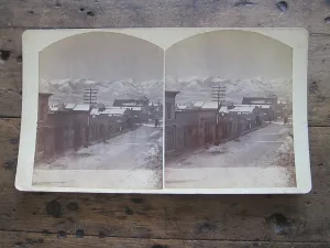 Stereoscope Card by Charles Emery 1880, Evening View Main St Silver Cliff Colorado