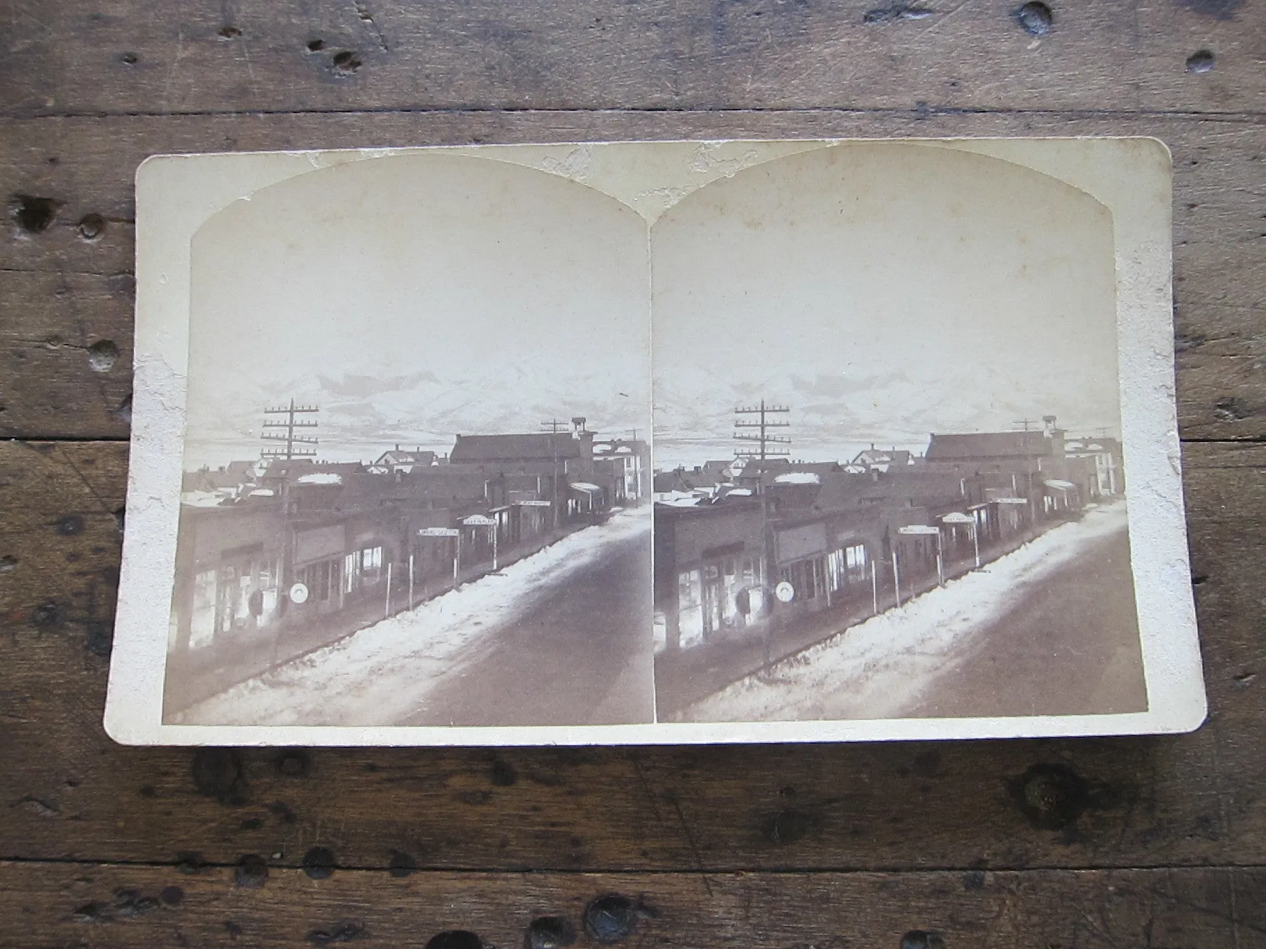 Stereoscope Card by Charles Emery 1880, Moonlight View Main St Silver Cliff Colorado