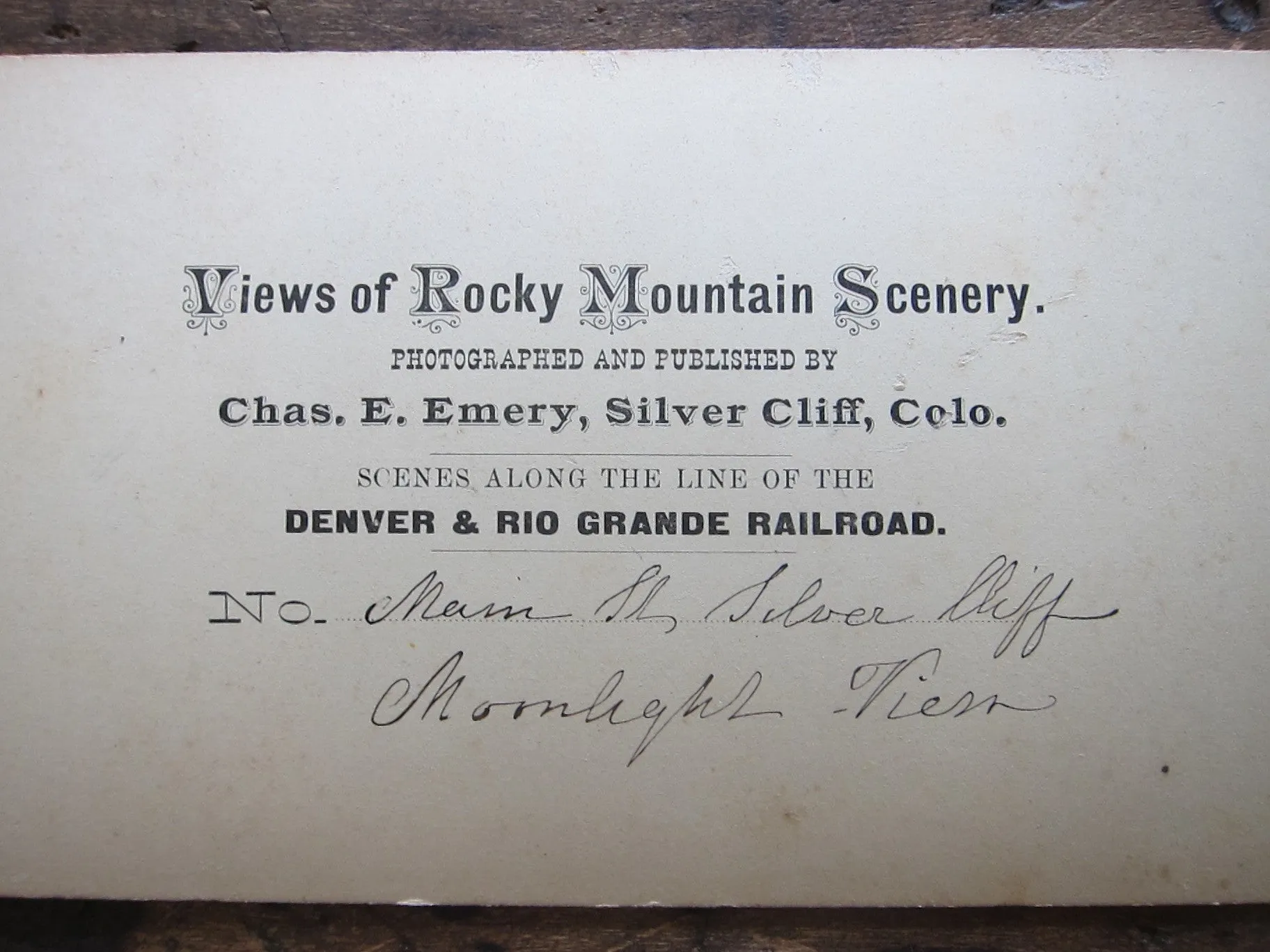 Stereoscope Card by Charles Emery 1880, Moonlight View Main St Silver Cliff Colorado