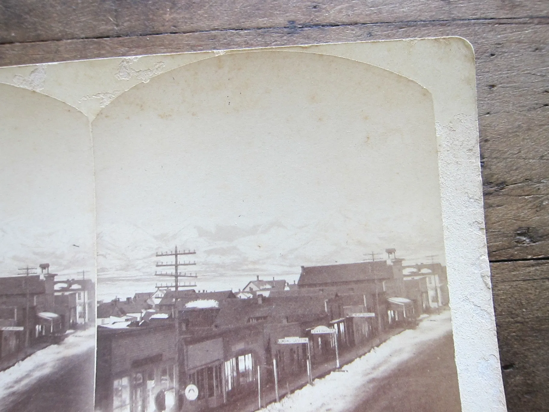 Stereoscope Card by Charles Emery 1880, Moonlight View Main St Silver Cliff Colorado