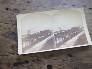 Stereoscope Card by Charles Emery 1880, Moonlight View Main St Silver Cliff Colorado