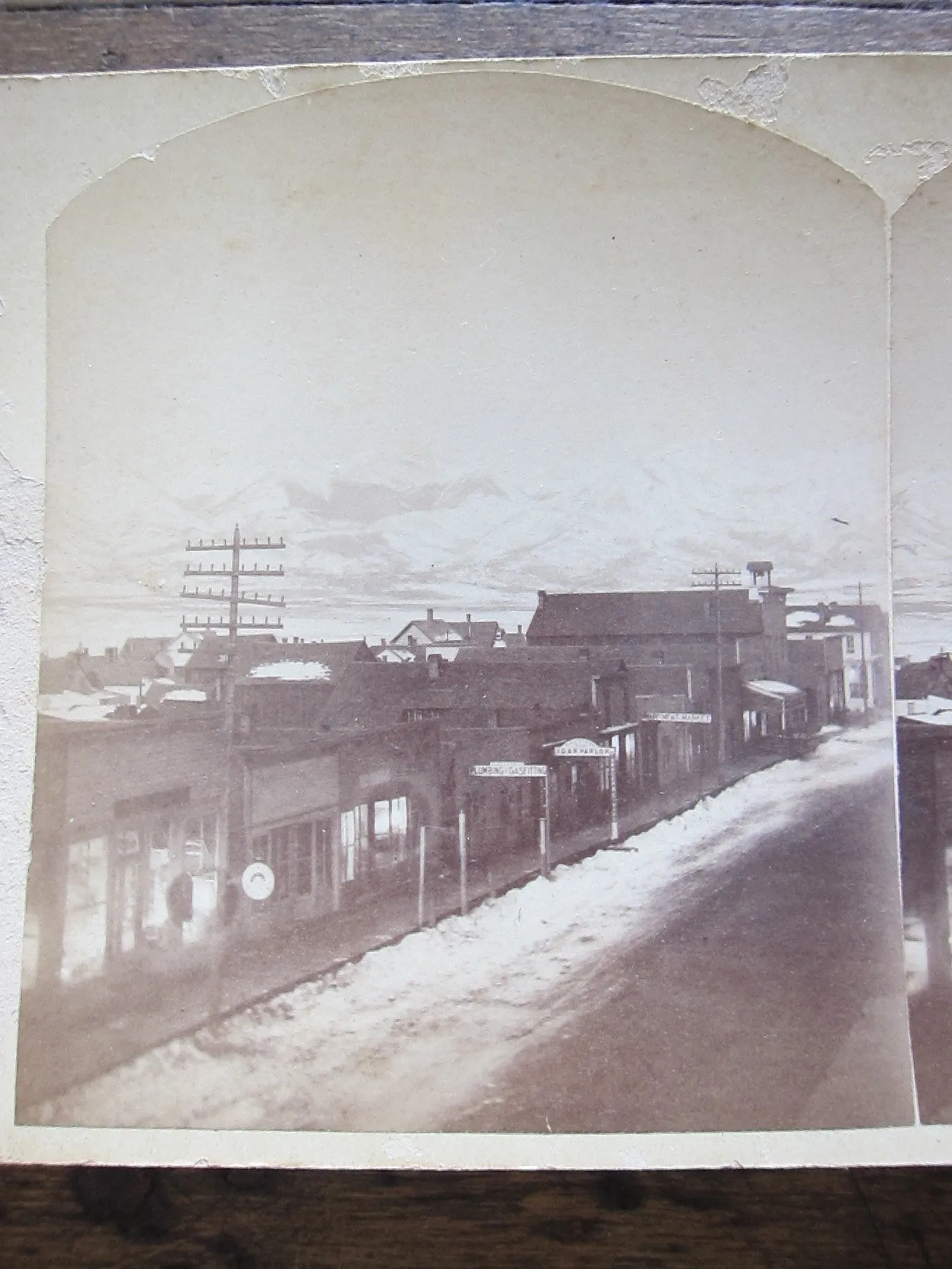 Stereoscope Card by Charles Emery 1880, Moonlight View Main St Silver Cliff Colorado