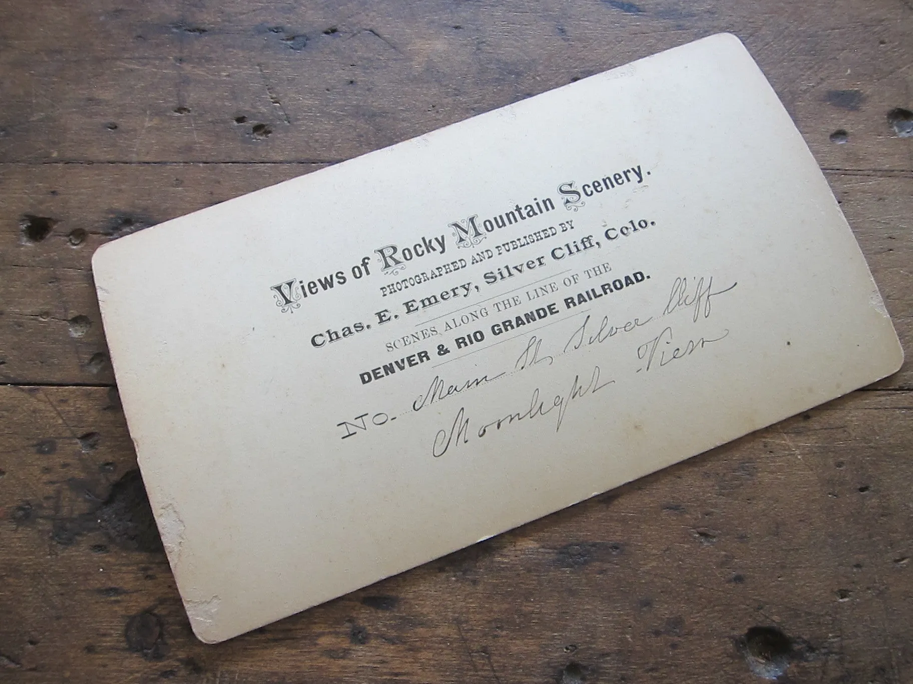 Stereoscope Card by Charles Emery 1880, Moonlight View Main St Silver Cliff Colorado