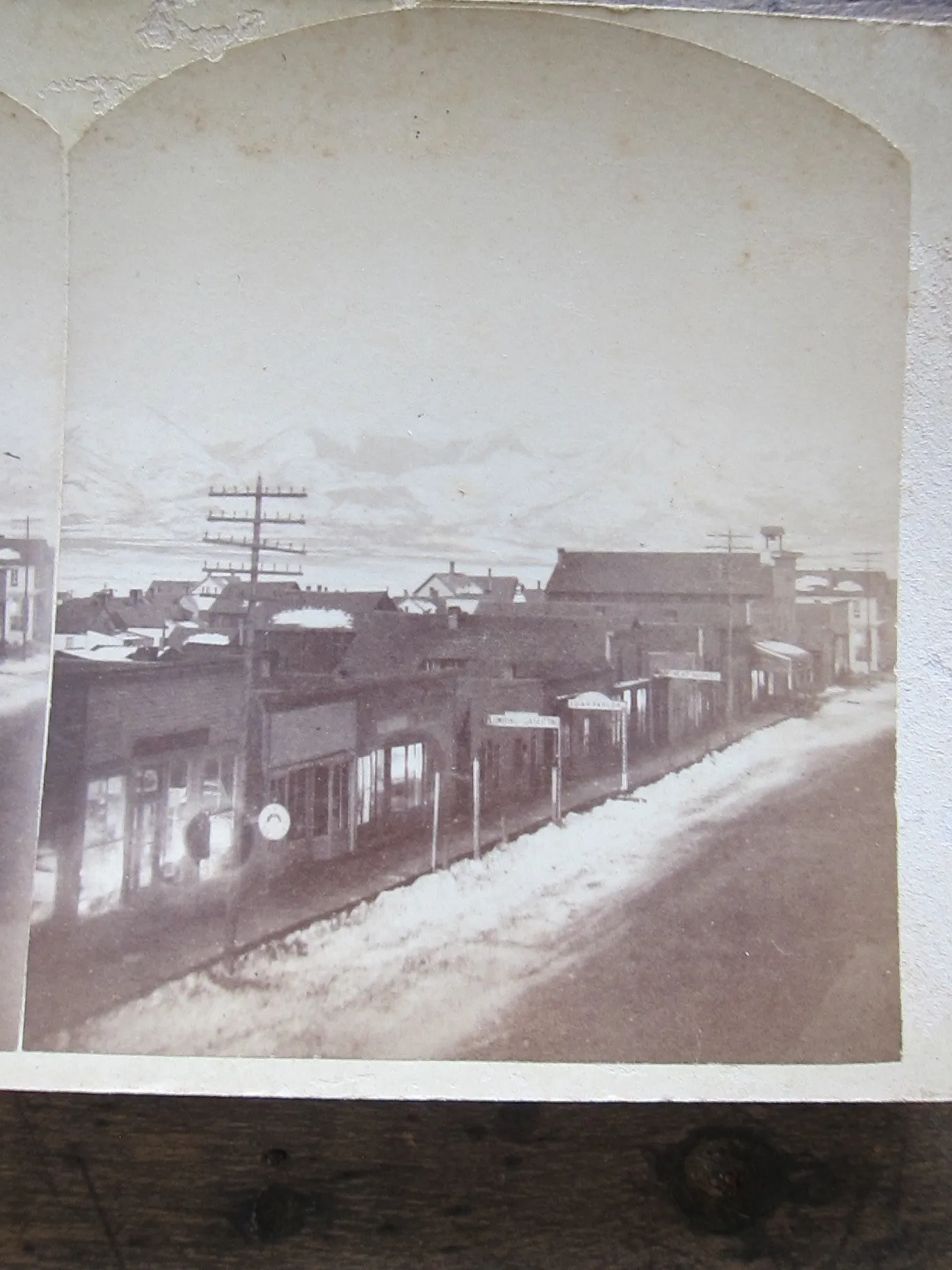 Stereoscope Card by Charles Emery 1880, Moonlight View Main St Silver Cliff Colorado
