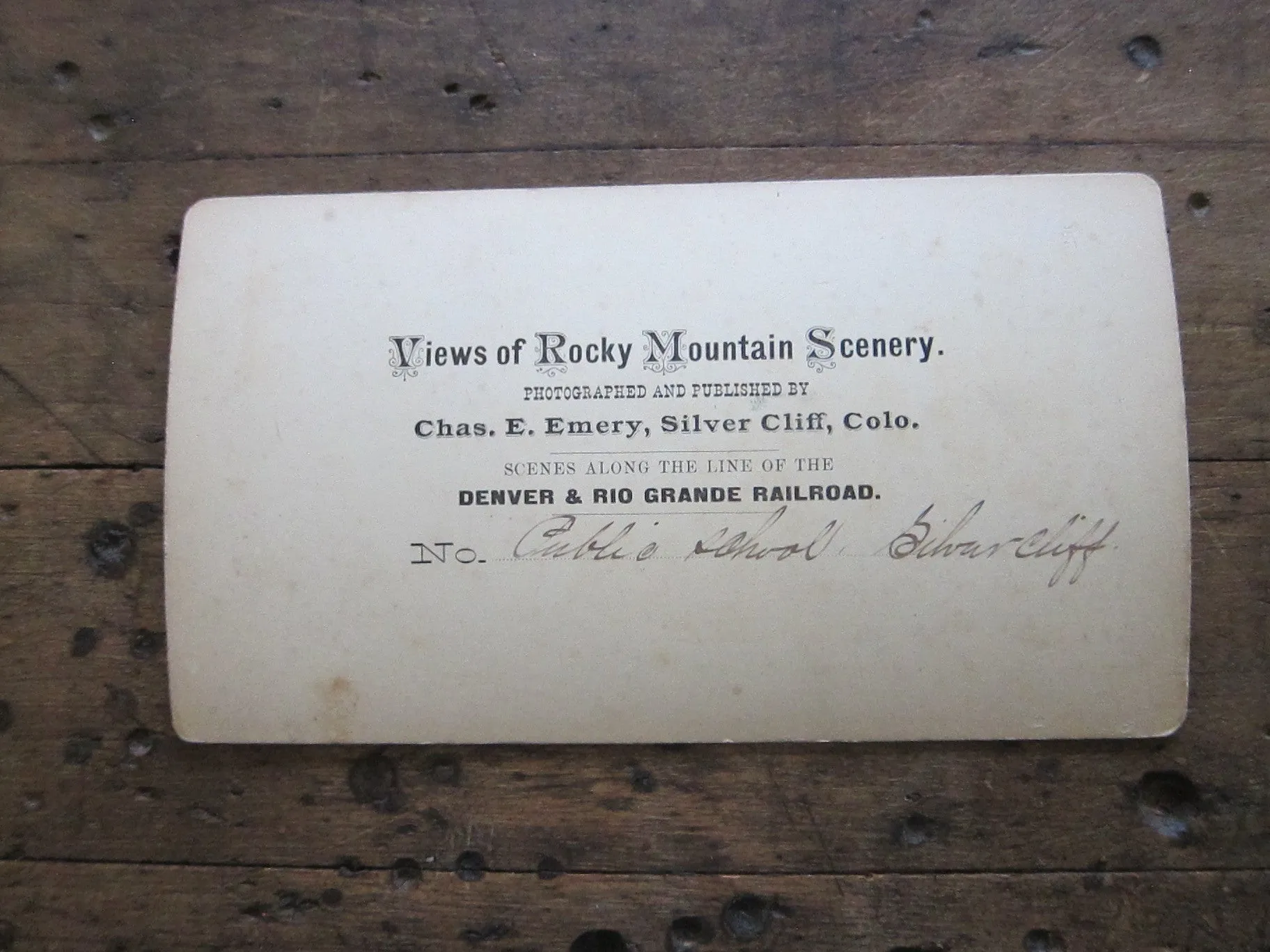 Stereoscope Card by Charles Emery 1880's ,Public School Silver Cliff Colorado