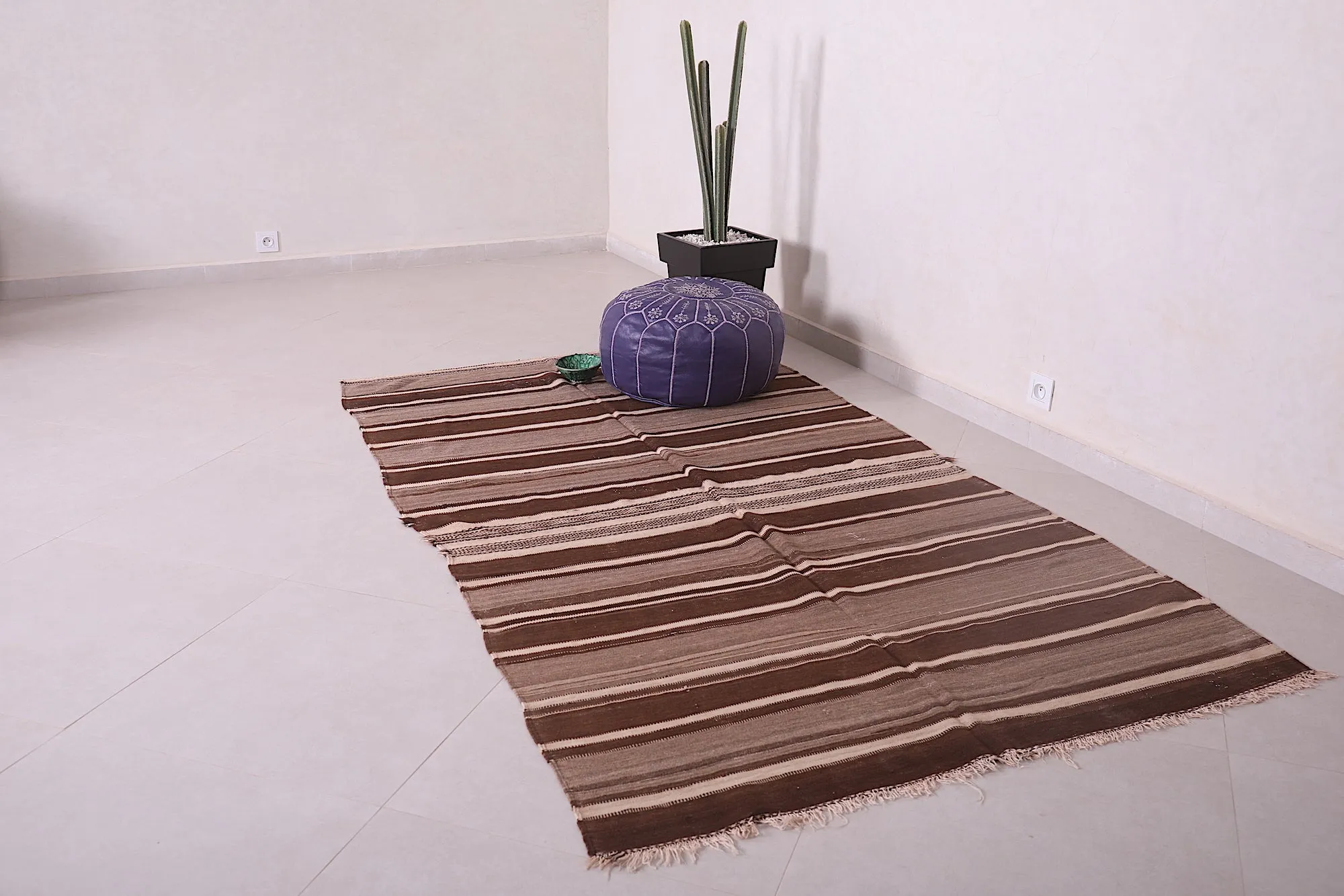Striped Moroccan Berber Kilim Rug - 4.5x8.1 ft Handwoven