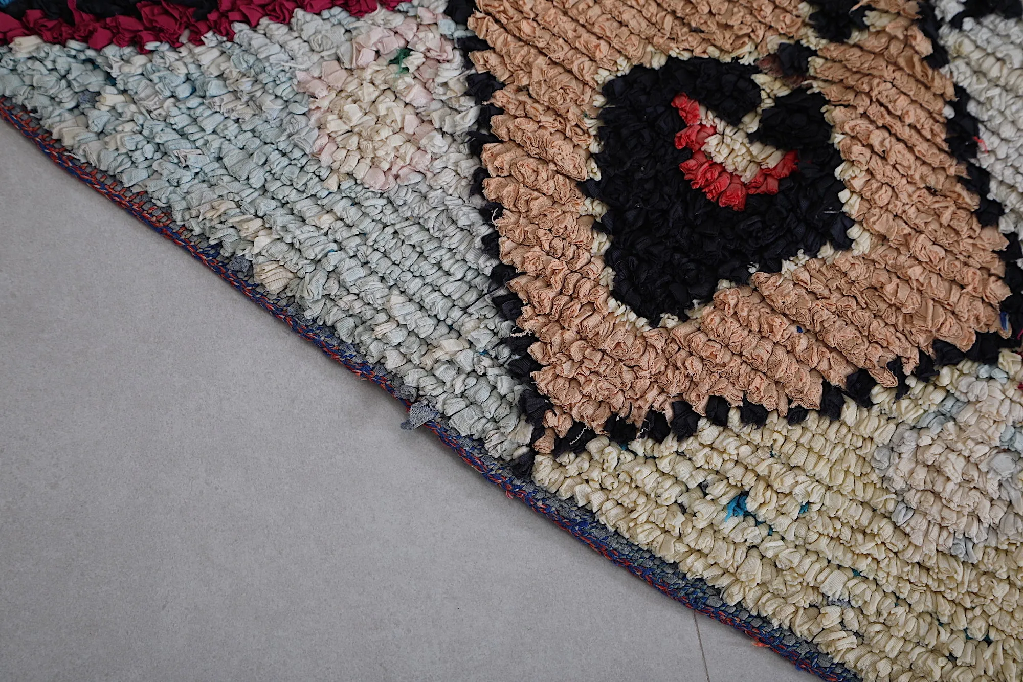 Stunning Boucherouite Rug - Black Runner 2.6 x 7.2 Feet