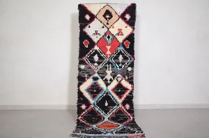 Stunning Boucherouite Rug - Black Runner 2.6 x 7.2 Feet