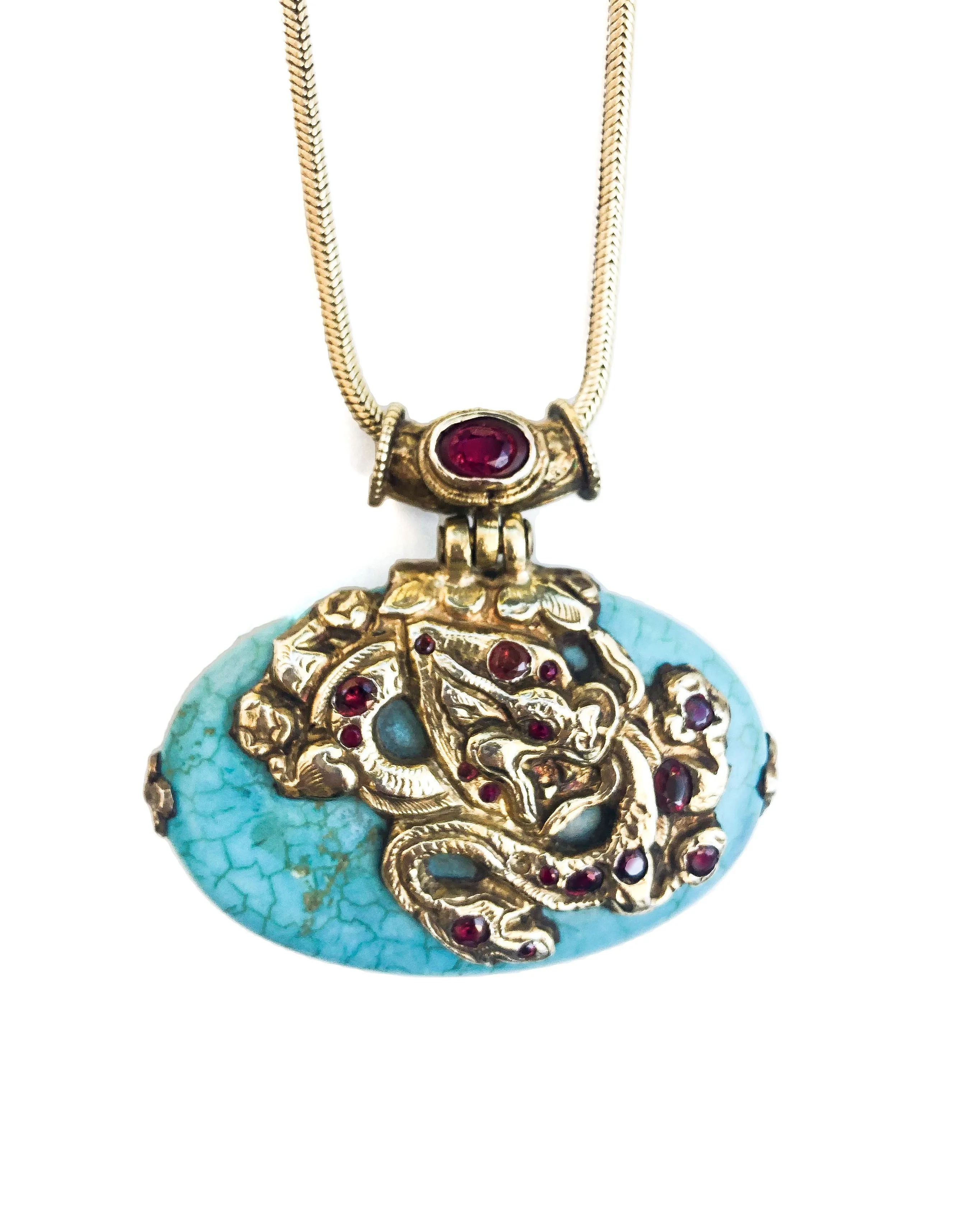 Stunning Red Sapphire Encrusted Power Dragon Necklace