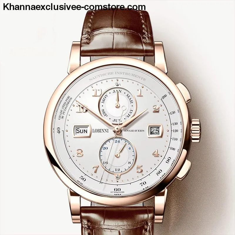 Switzerland Luxury Brand LOBINNI Men's Automatic Mechanical Sapphire Leather Tetrameter Wrist watch