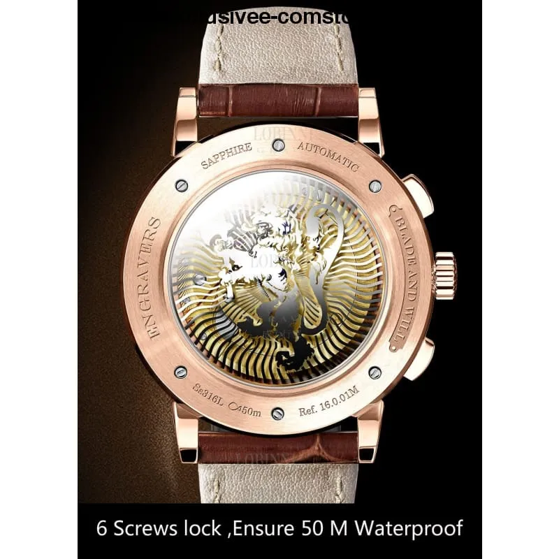 Switzerland Luxury Brand LOBINNI Men's Automatic Mechanical Sapphire Leather Tetrameter Wrist watch
