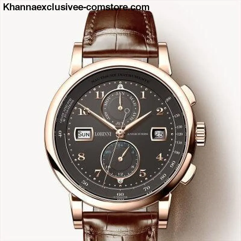 Switzerland Luxury Brand LOBINNI Men's Automatic Mechanical Sapphire Leather Tetrameter Wrist watch