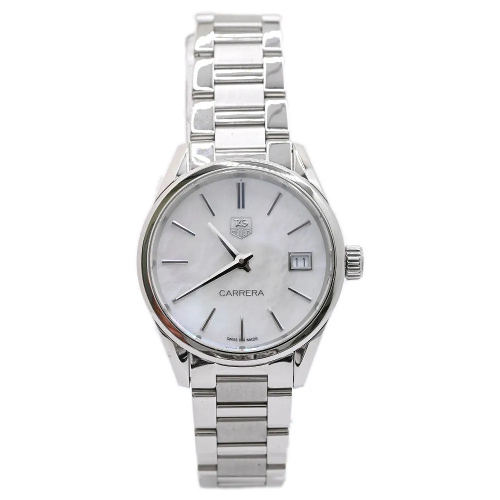 Tag Heuer Ladies Carrera Stainless Steel 32mm White MOP Stick Dial Watch Ref# WAR1311.BA0778