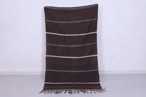Traditional Moroccan Berber Kilim Rug - 3.7x6.7 ft Handwoven Brown Striped
