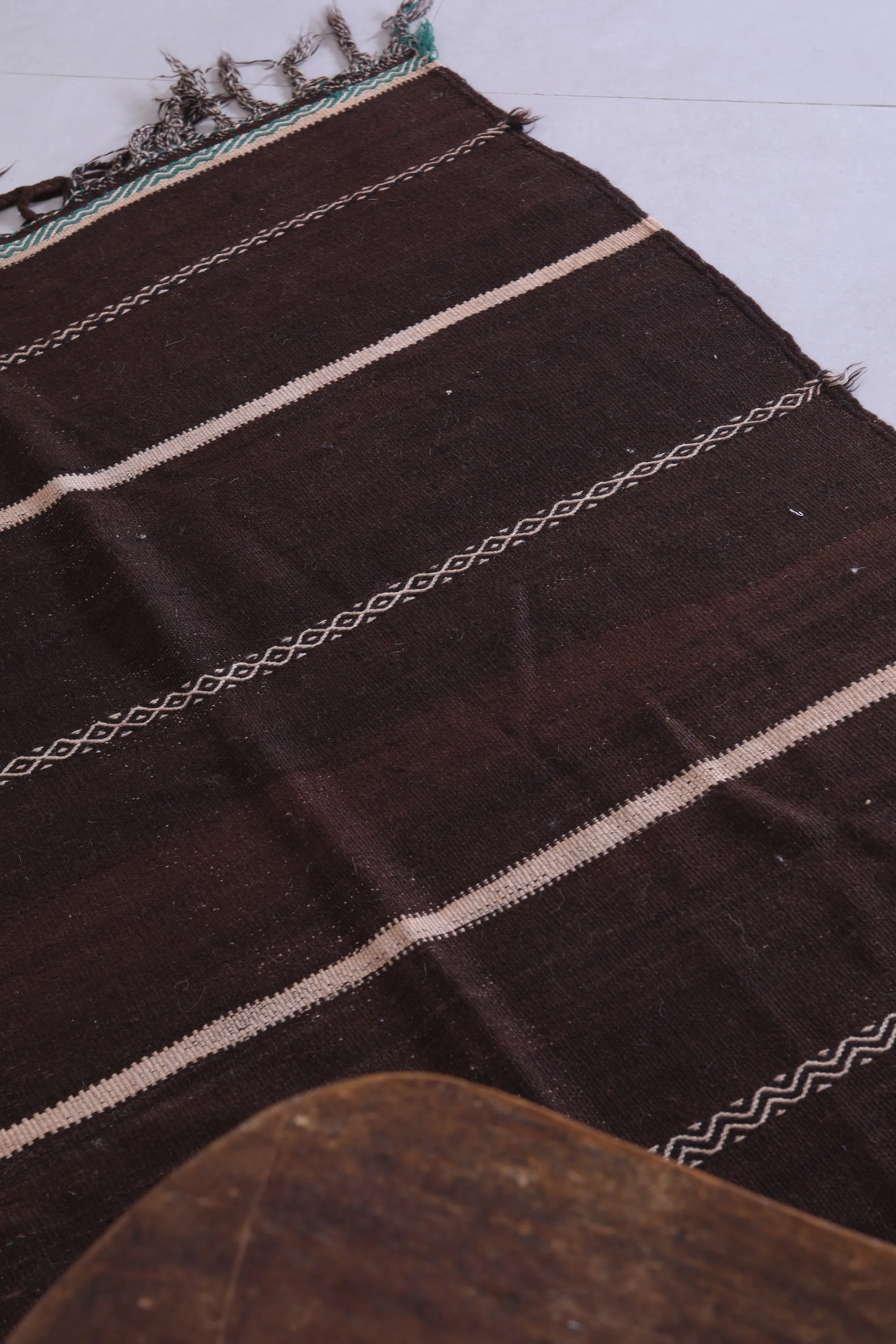 Traditional Moroccan Berber Kilim Rug - 3.7x6.7 ft Handwoven Brown Striped
