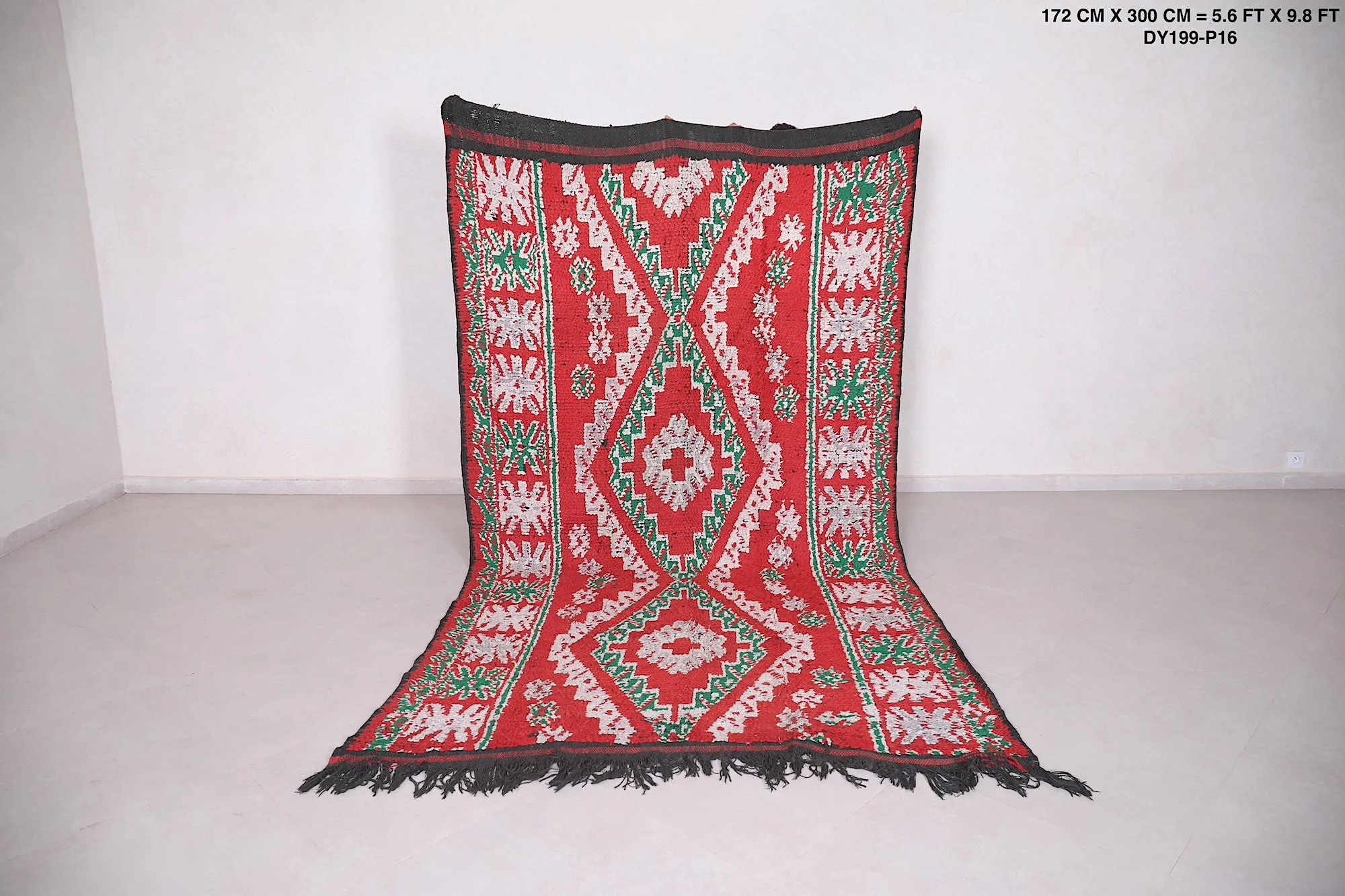 Traditional Moroccan Rug 5.6 x 9.8 FT - Red and Green Elegance
