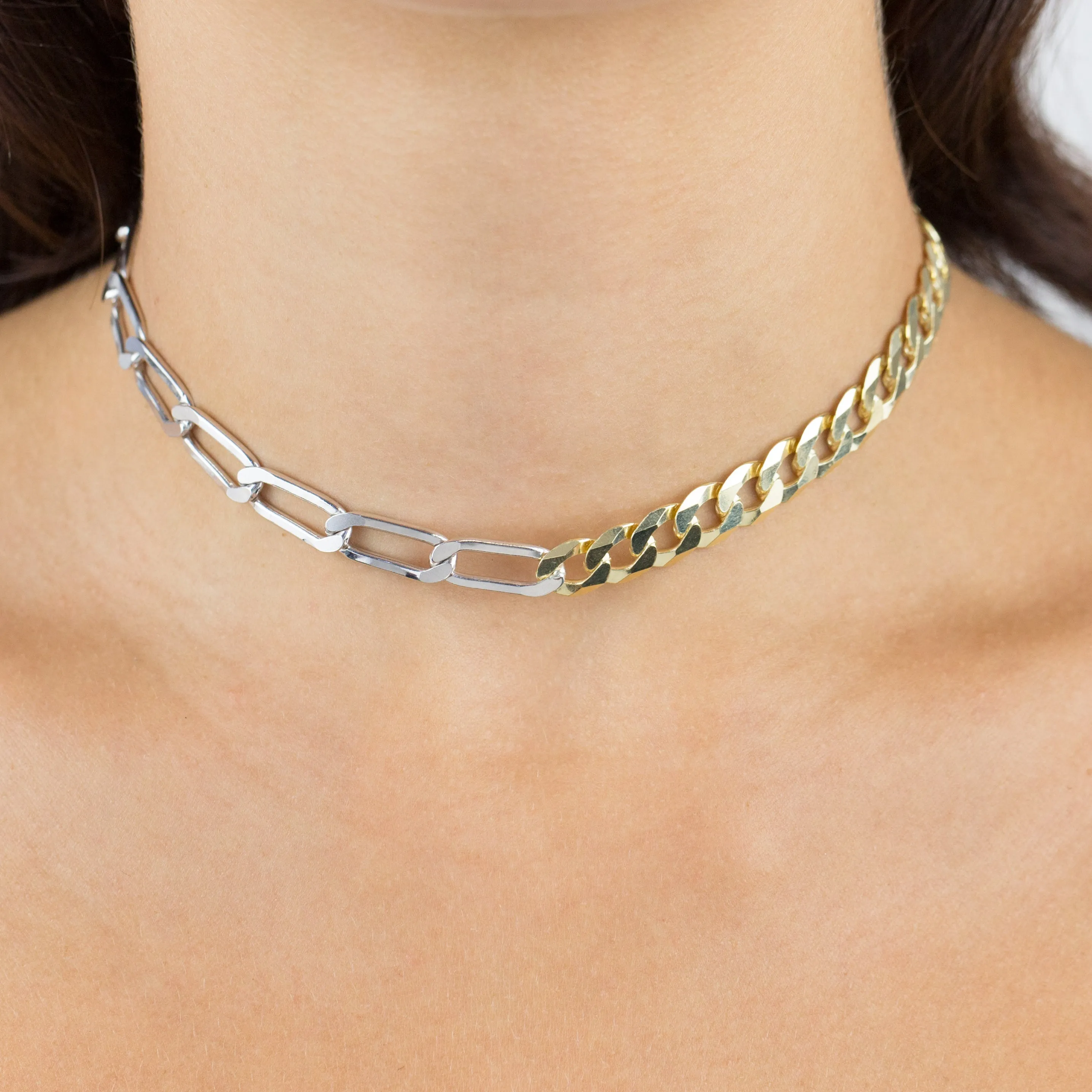 Two Tone Cuban X Twisted Paperclip Necklace