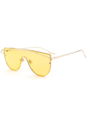Unique Metallic Long Crossbar Shield Sunglasses