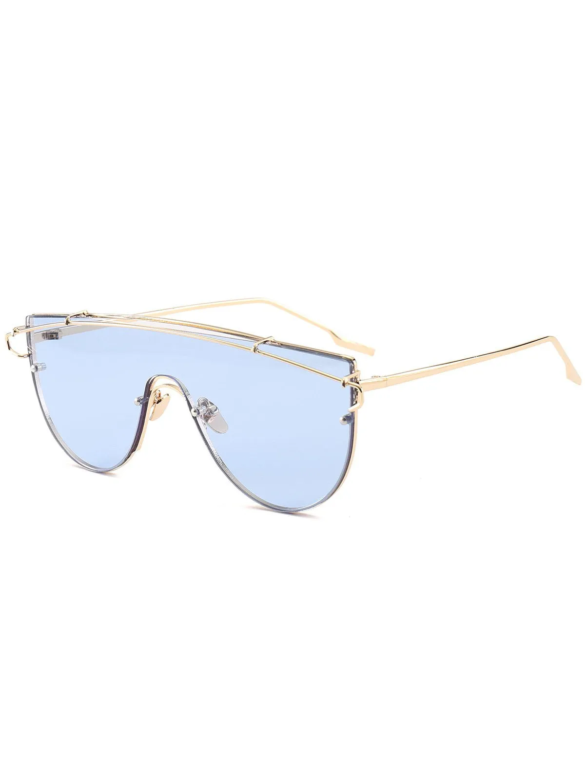Unique Metallic Long Crossbar Shield Sunglasses
