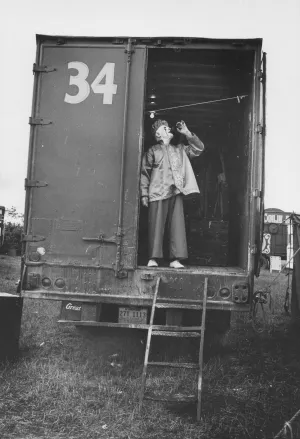 Untitled [Circus worker in back of truck]