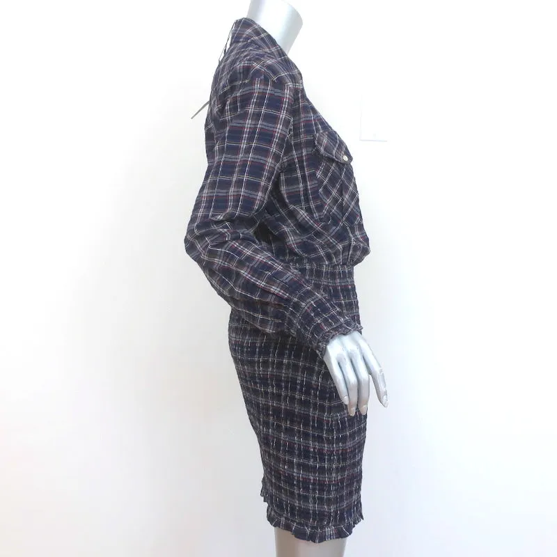 Veronica Beard Smocked Mini Dress Melnar Navy Metallic Plaid Size 6 NEW