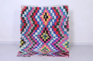 Vibrant Handmade Moroccan Boucherouite Rug – 4 X 5.2 Feet