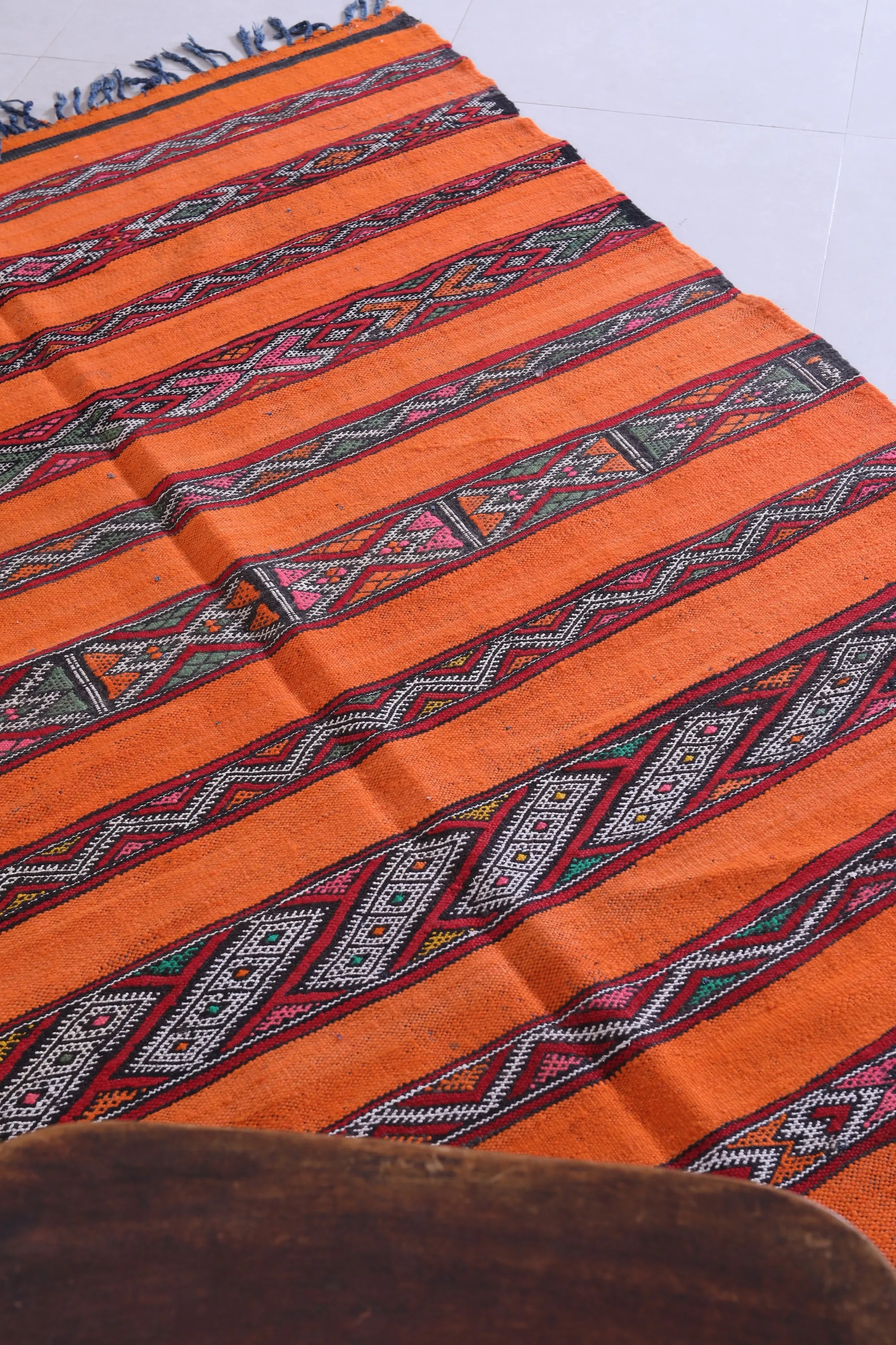 Vibrant Orange Moroccan Kilim Rug - 5.1x8.7 ft with Berber Patterns