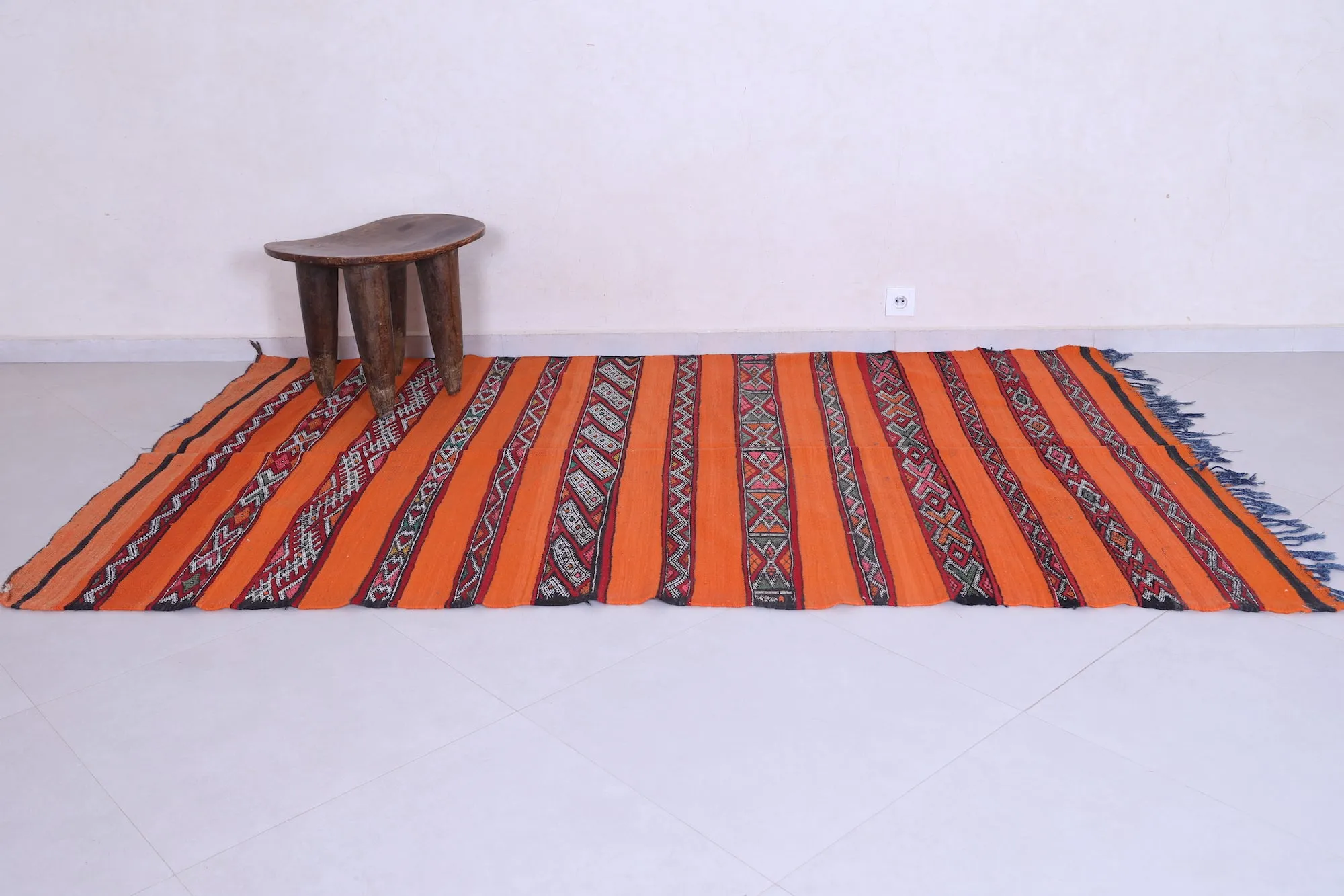 Vibrant Orange Moroccan Kilim Rug - 5.1x8.7 ft with Berber Patterns