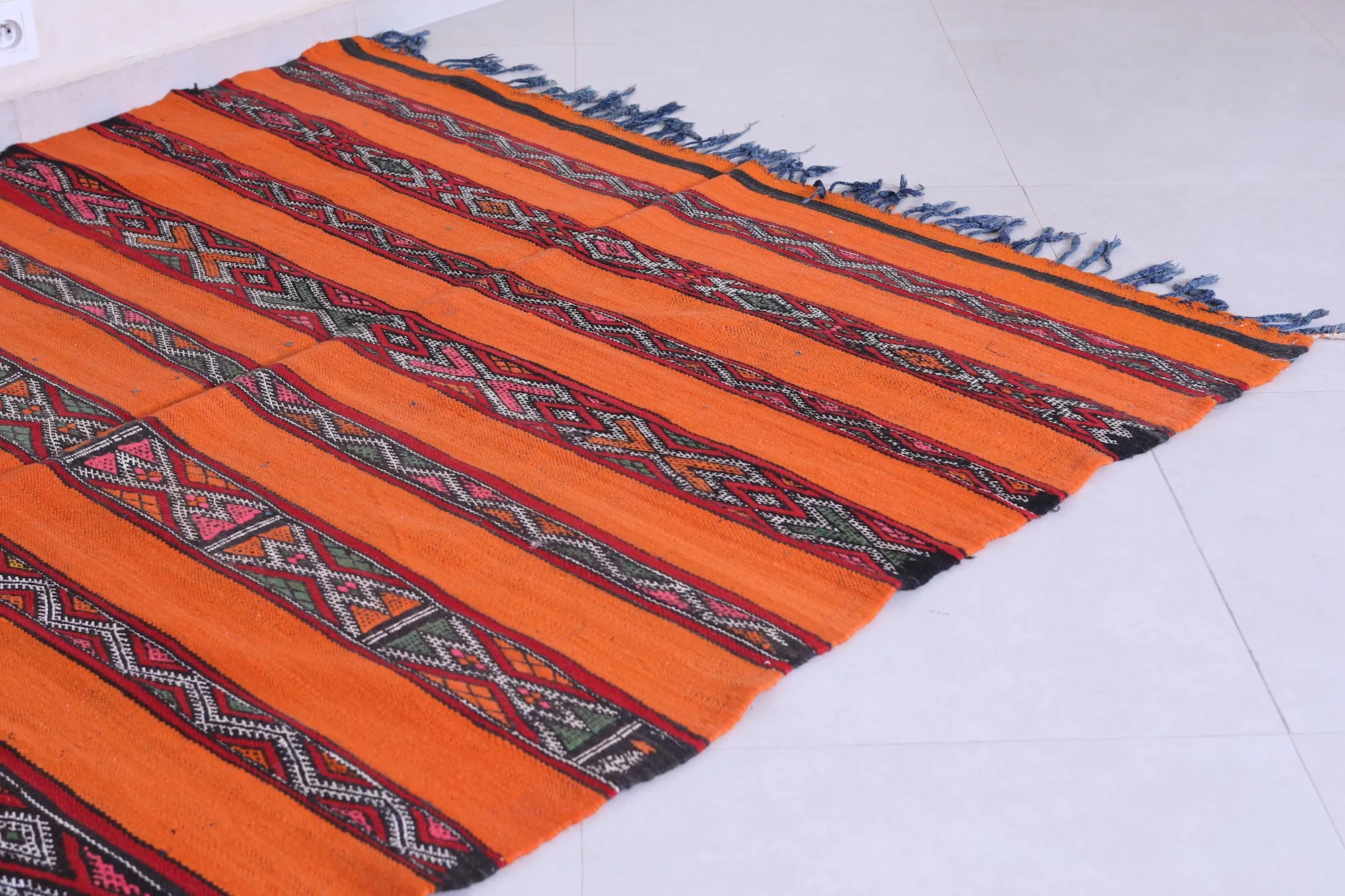 Vibrant Orange Moroccan Kilim Rug - 5.1x8.7 ft with Berber Patterns