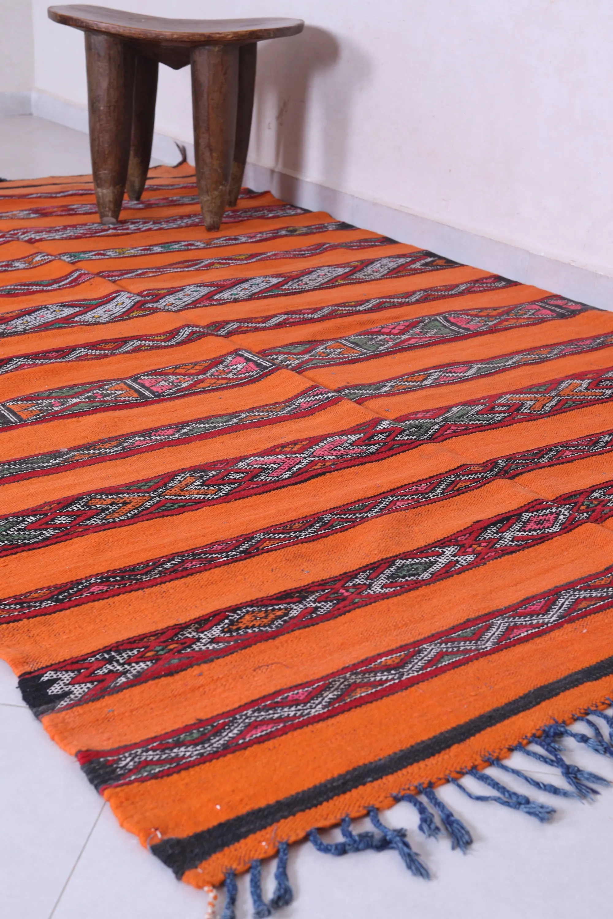 Vibrant Orange Moroccan Kilim Rug - 5.1x8.7 ft with Berber Patterns