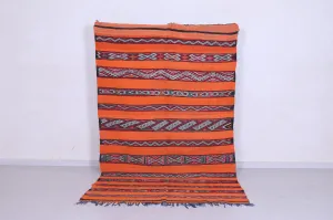 Vibrant Orange Moroccan Kilim Rug - 5.1x8.7 ft with Berber Patterns