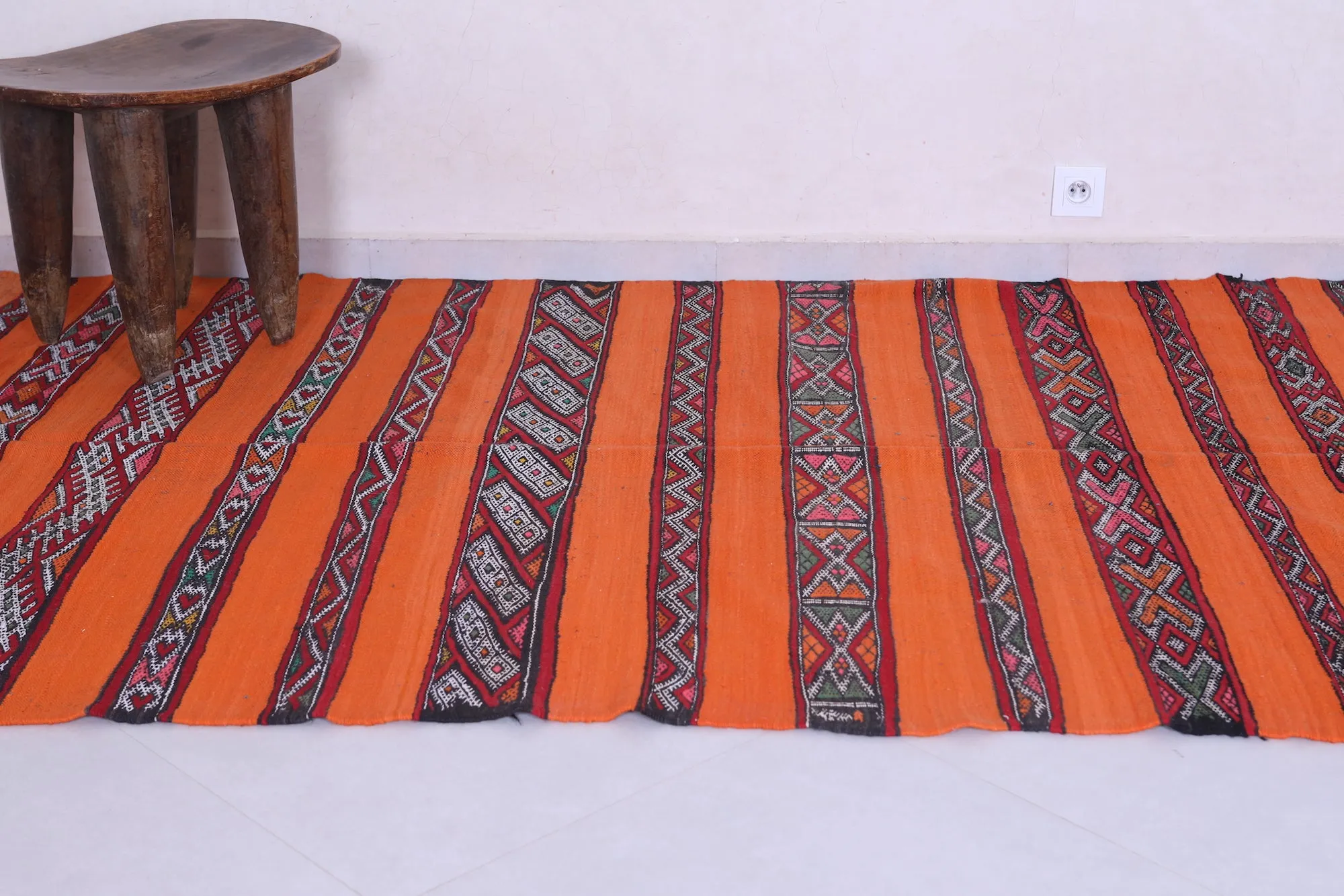 Vibrant Orange Moroccan Kilim Rug - 5.1x8.7 ft with Berber Patterns