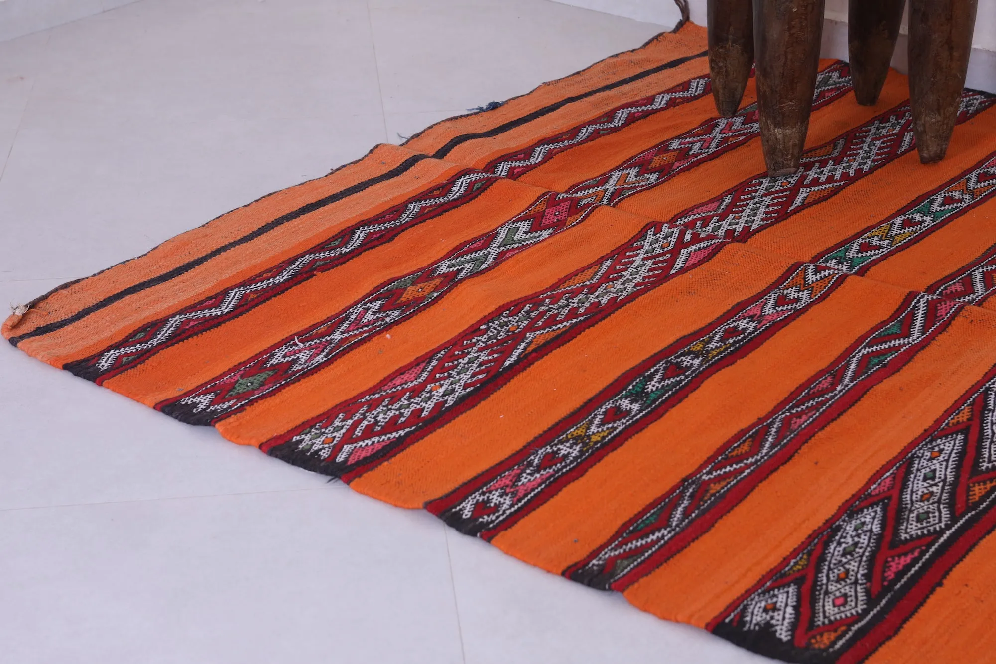 Vibrant Orange Moroccan Kilim Rug - 5.1x8.7 ft with Berber Patterns