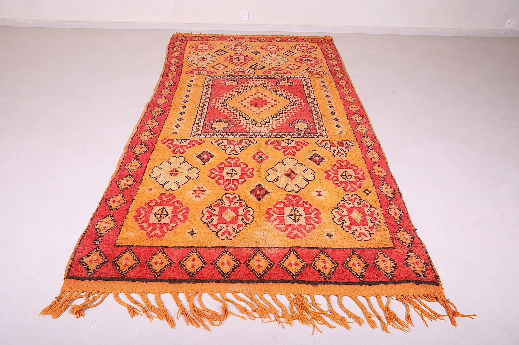 Vibrant Orange Moroccan Rug 5.2 x 11.6 FT - Handwoven Bohemian Charm