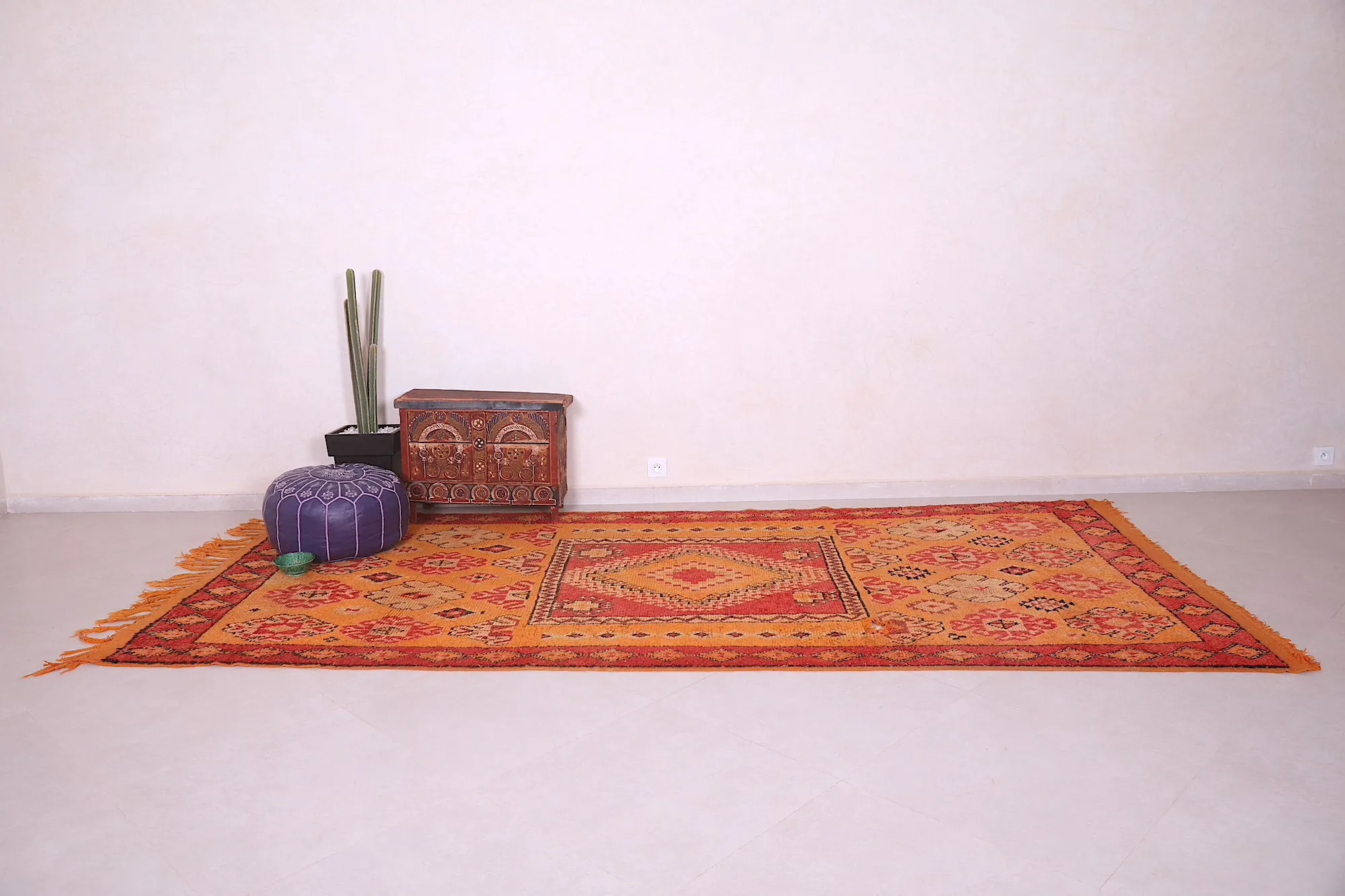 Vibrant Orange Moroccan Rug 5.2 x 11.6 FT - Handwoven Bohemian Charm