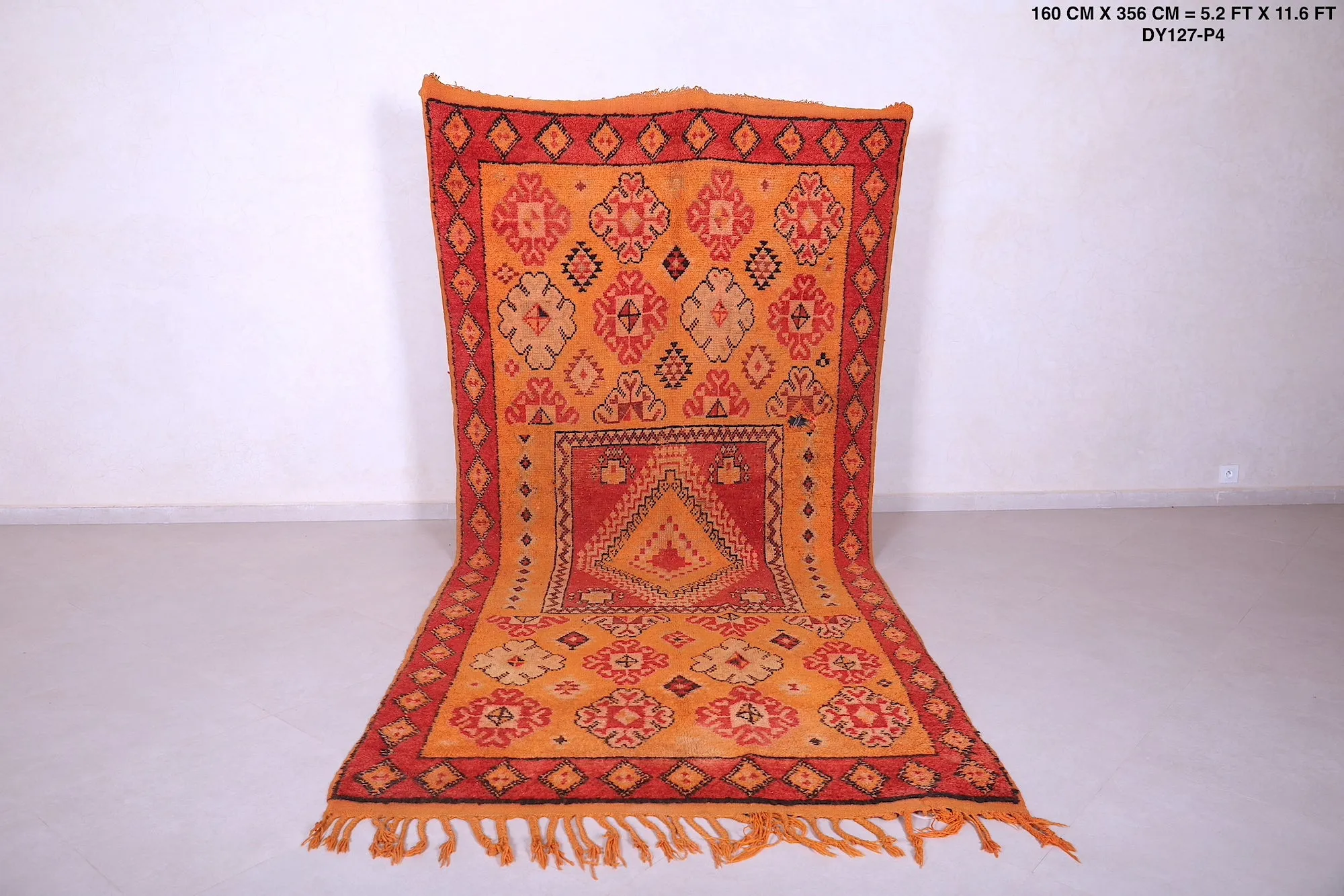 Vibrant Orange Moroccan Rug 5.2 x 11.6 FT - Handwoven Bohemian Charm