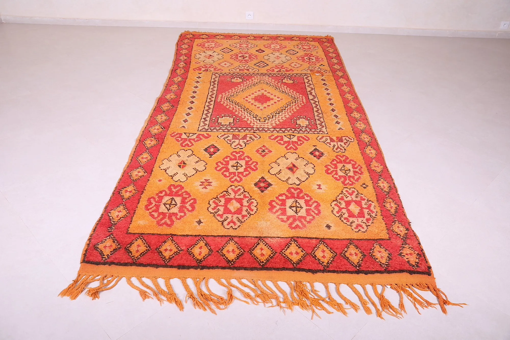 Vibrant Orange Moroccan Rug 5.2 x 11.6 FT - Handwoven Bohemian Charm