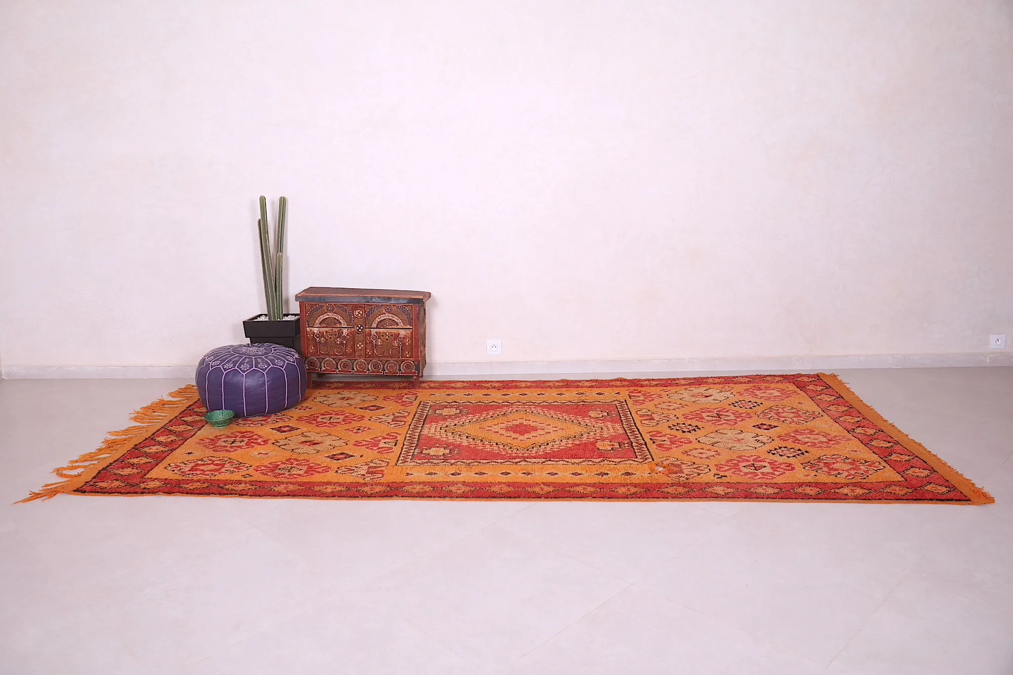 Vibrant Orange Moroccan Rug 5.2 x 11.6 FT - Handwoven Bohemian Charm