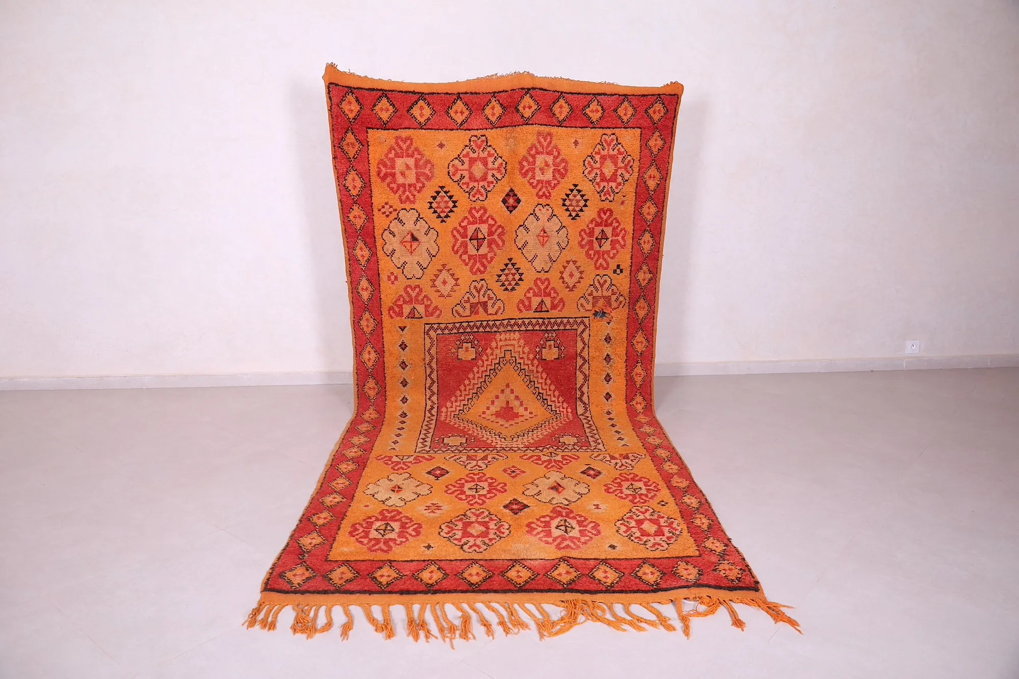 Vibrant Orange Moroccan Rug 5.2 x 11.6 FT - Handwoven Bohemian Charm