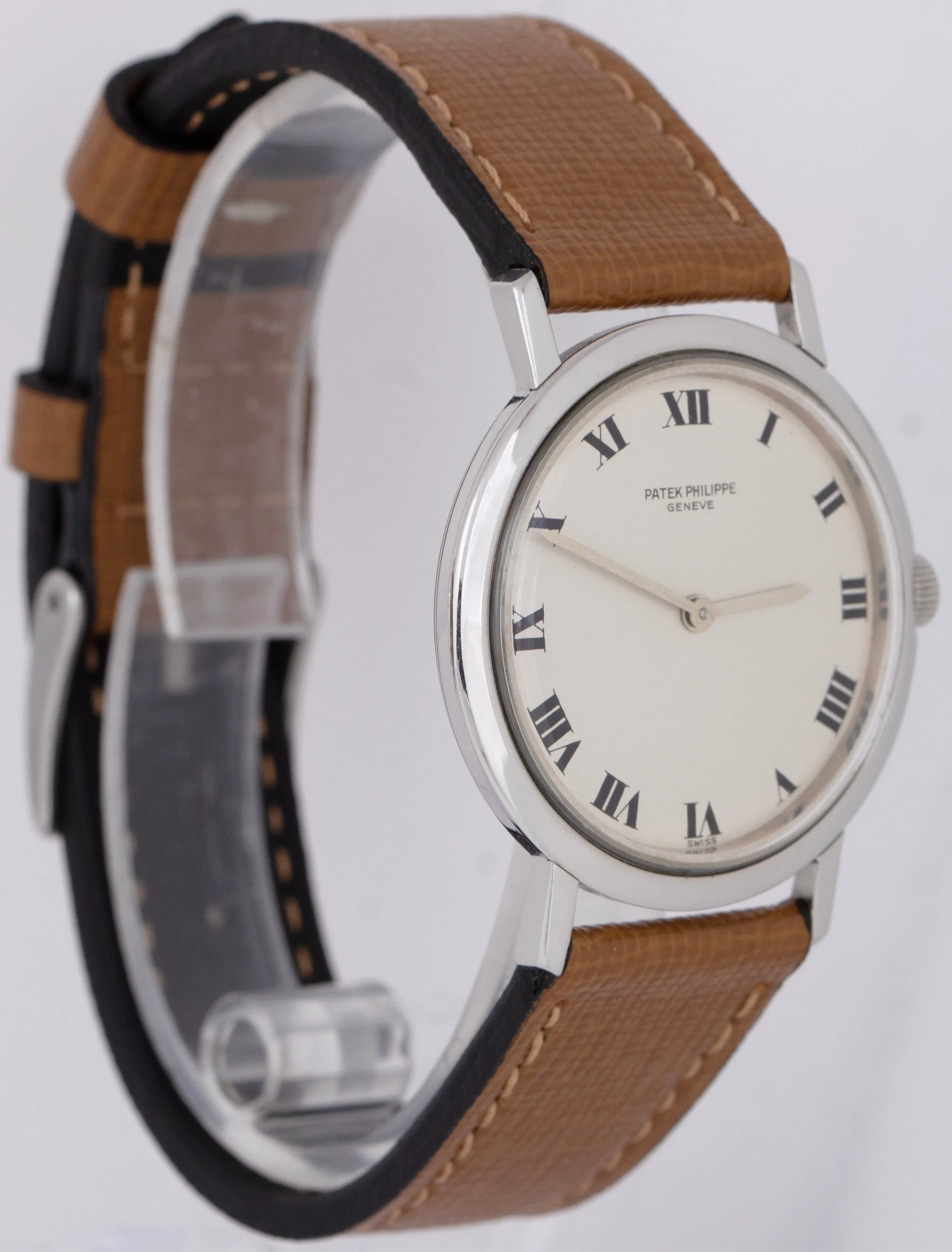 VINTAGE 1966 PAPERS Patek Philippe Calatrava Stainless White 33mm Watch 3509