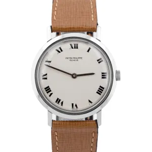 VINTAGE 1966 PAPERS Patek Philippe Calatrava Stainless White 33mm Watch 3509