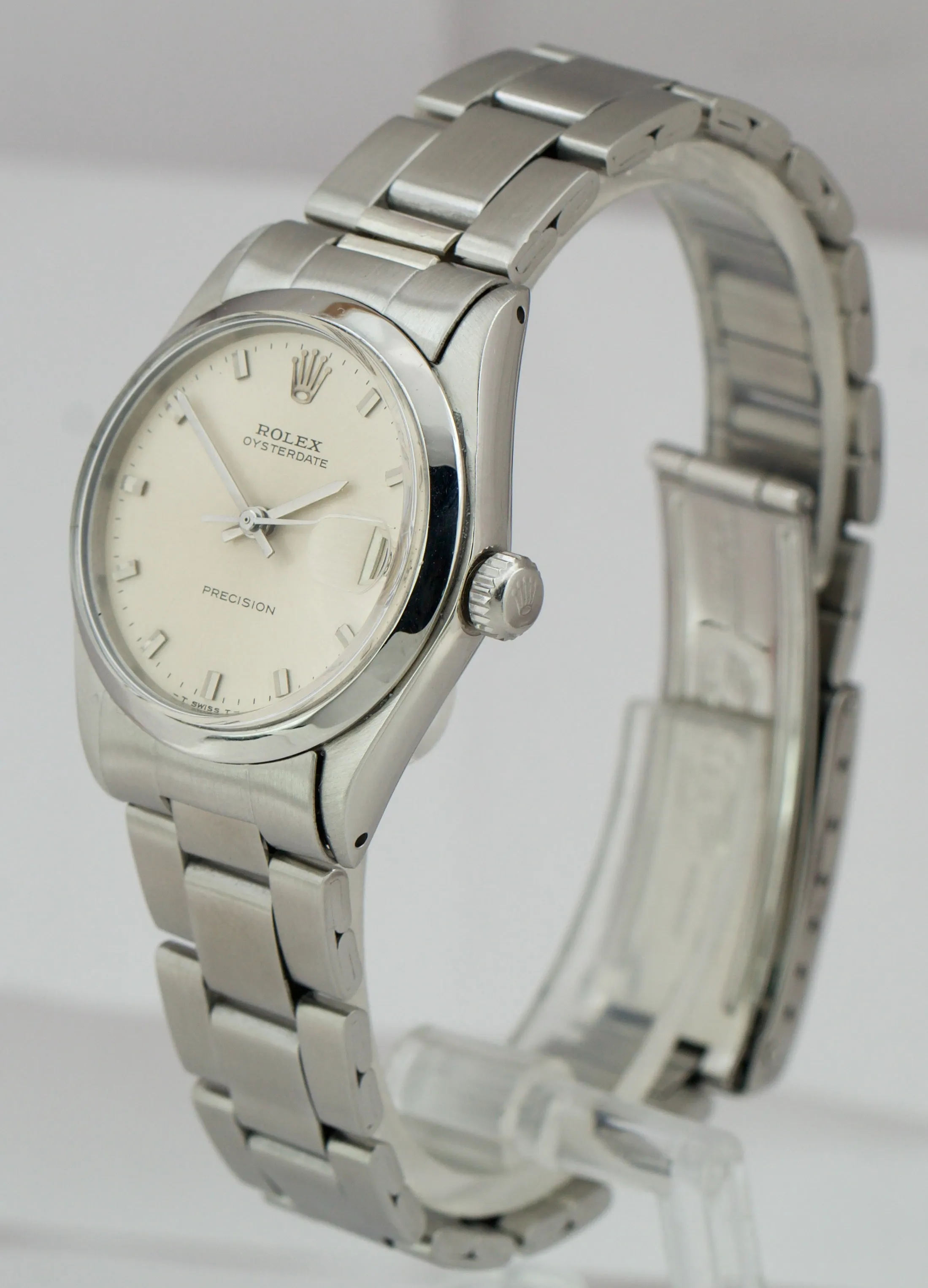 Vintage 1969 Rolex Oysterdate Precision 6466 Silver 31mm Midsize Stainless Watch