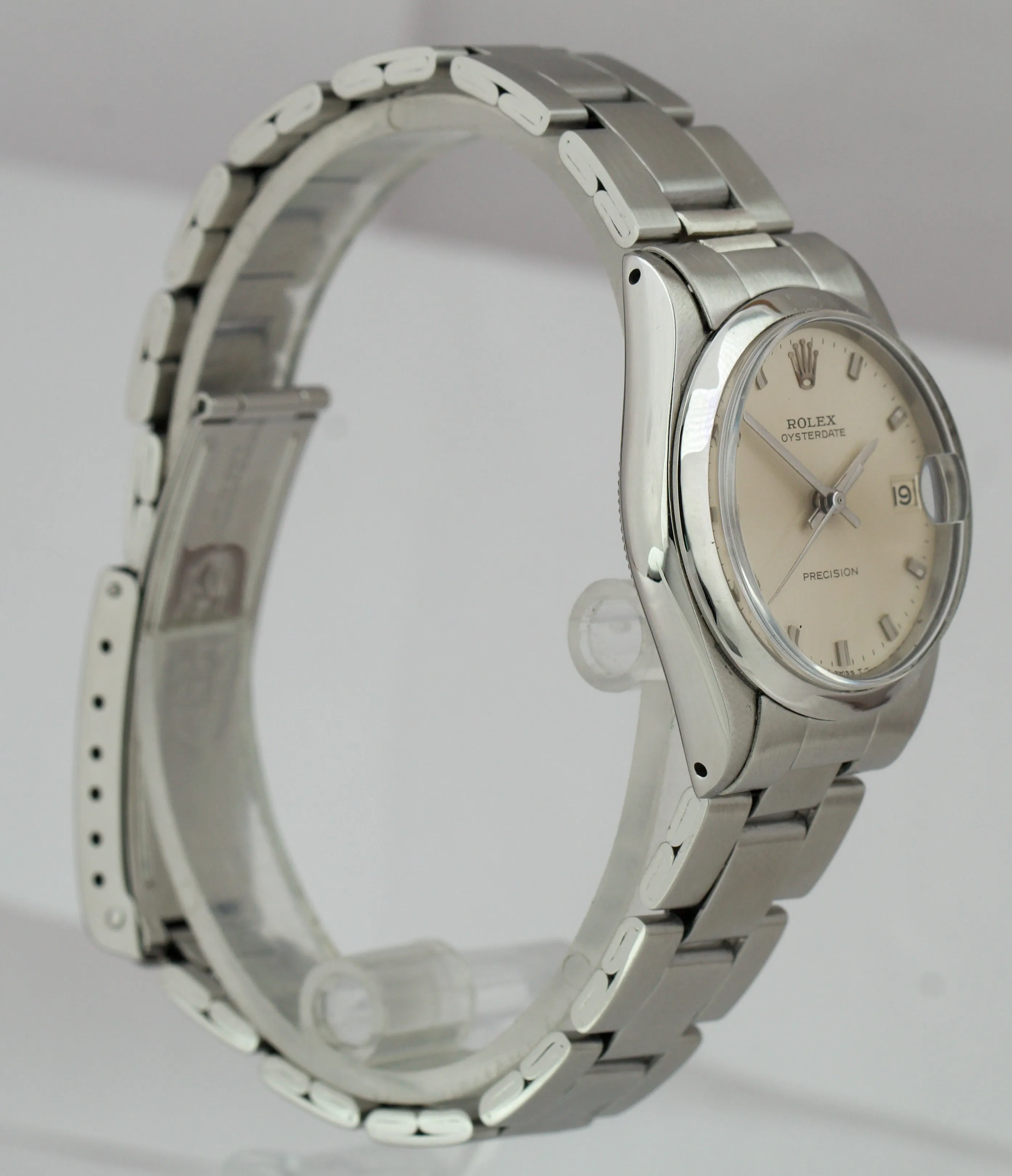 Vintage 1969 Rolex Oysterdate Precision 6466 Silver 31mm Midsize Stainless Watch