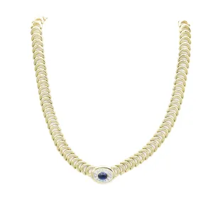 Vintage 1970s 14KT Yellow Gold Sapphire And Diamond Necklace