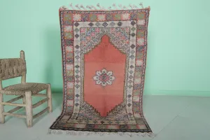 Vintage Azilal Rug 2.7 x 4.4 FT - Moroccan Floral & Geometric Design