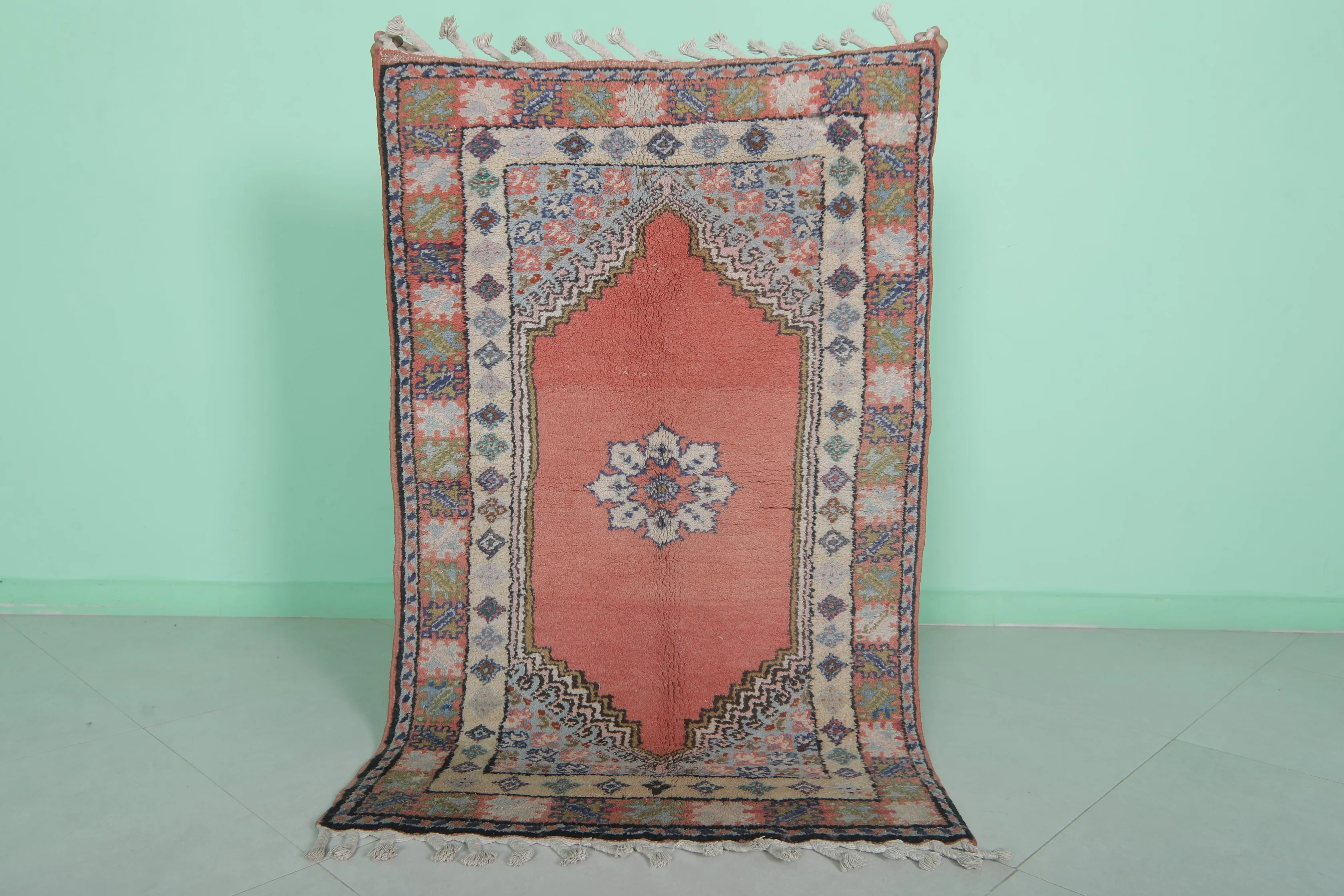 Vintage Azilal Rug 2.7 x 4.4 FT - Moroccan Floral & Geometric Design