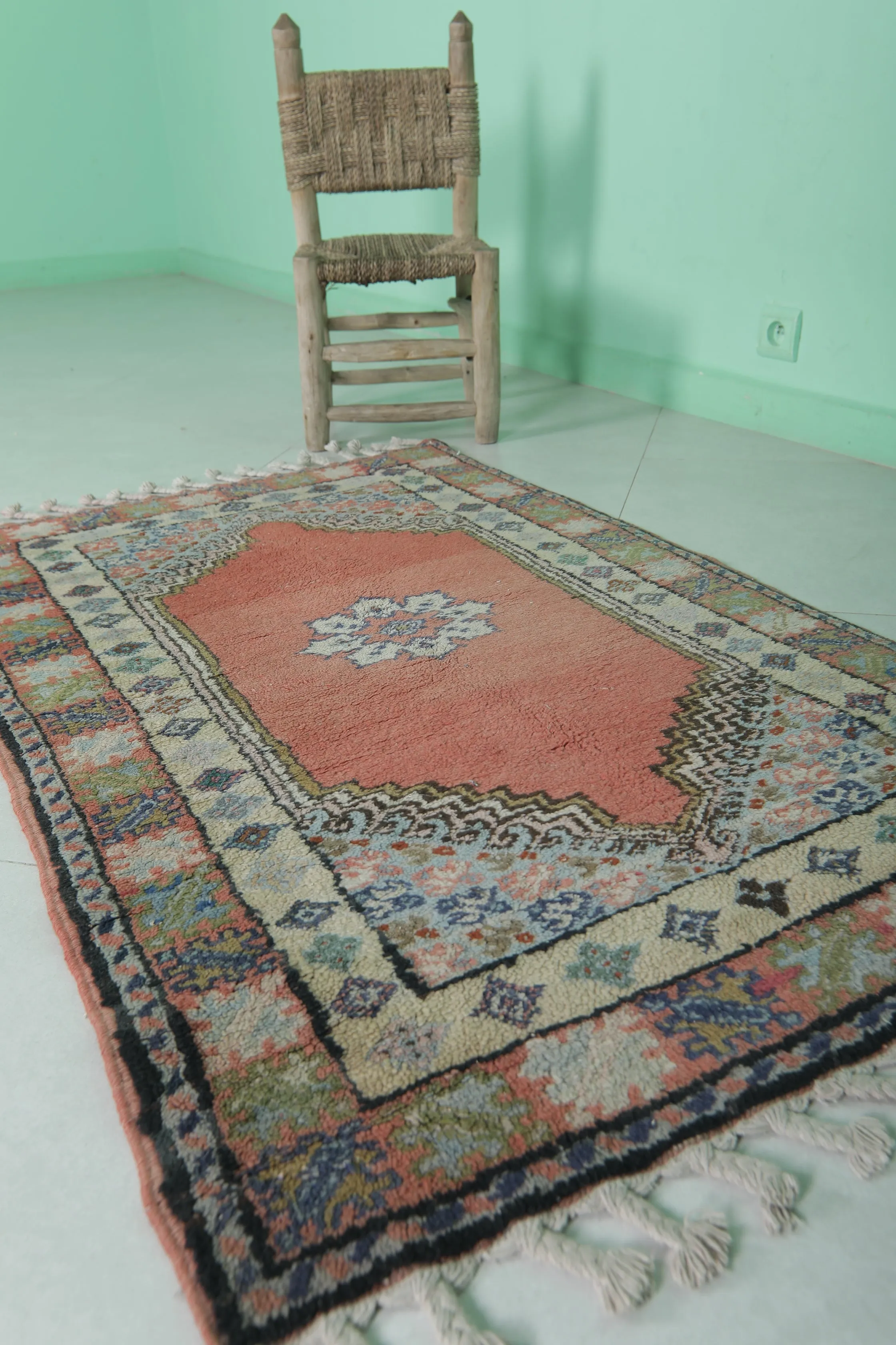 Vintage Azilal Rug 2.7 x 4.4 FT - Moroccan Floral & Geometric Design