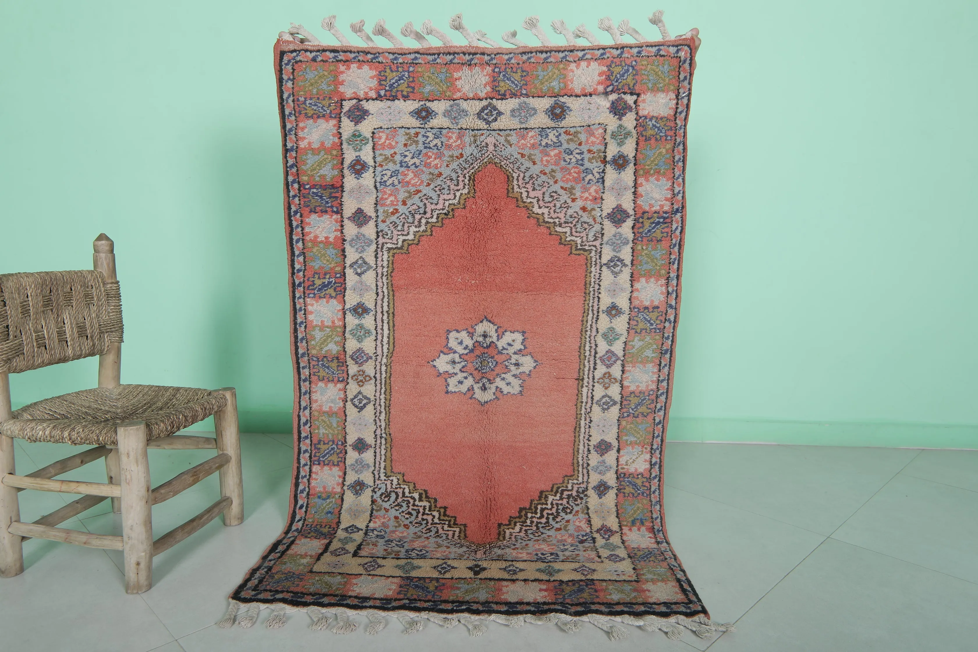 Vintage Azilal Rug 2.7 x 4.4 FT - Moroccan Floral & Geometric Design