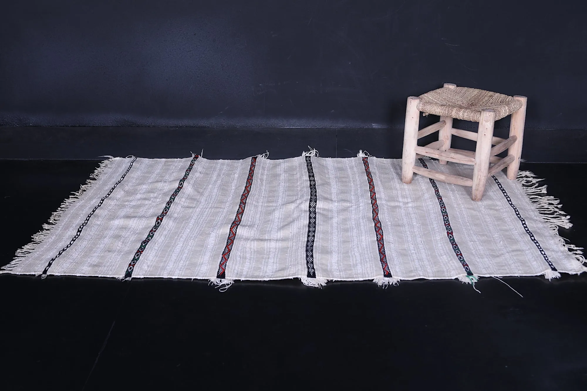 Vintage Berber Rug 3.4 ft x 5.2 ft - Handwoven Moroccan Handira Blanket
